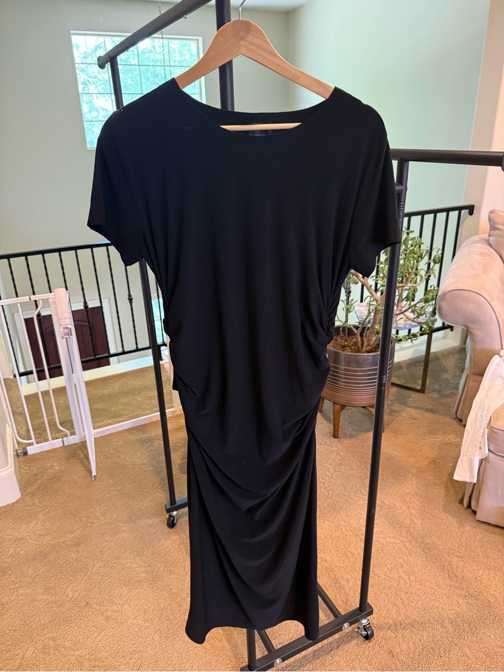 Norma Kamali Black Ruched Midi Dress